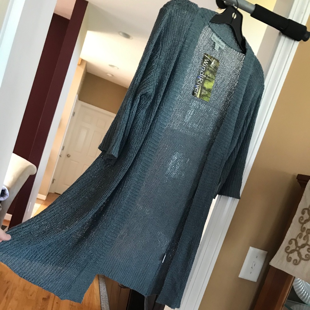 NWT 3/4 Sleeve Open Front Cardigan Blue Sweater L